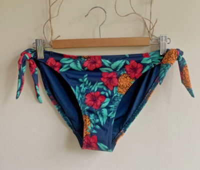 Fat Face Bikini Bottoms Size 16 Tie side Tropical New Navy Floral Print Holiday 
