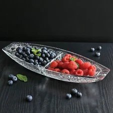 Bohemia Crystal 14'' 2-compartment Crystal Plate Hand Cut Queen Lace 500 P. K.