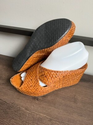 PONS QUINTANA Chestnut WOVEN LEATHER Women WEDGE HEEL  Slide SIZE 39/8