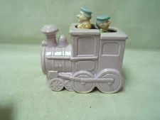 Wind up Music Box Train Lavender Ceramic Moving Conductors Apex