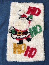 VINTAGE 70s Santa Latch Hook Rug 16 x 29  wall hanging COMPLETED Christmas Decor