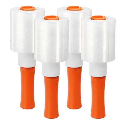 4'' x 656Ft x 20mic Stretch Wrap Mini Roll 4Pcs Clear Plastic Film with Handle