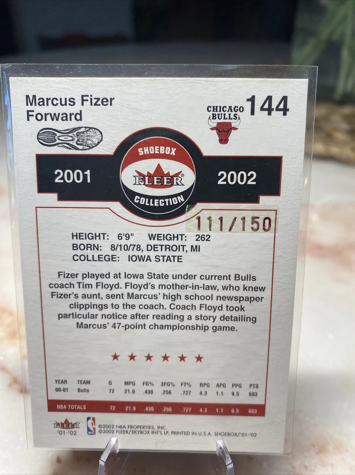 2001-02 Fleer Shoebox Chicago Bulls Basketball Card #144 Marcus Fizer #111/150 M - Image 2 of 4