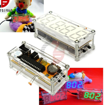LED Electronic Clock Microcontroller Red LED Clock Time Thermometer DIY Kits