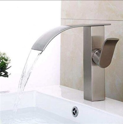 Waterfall Faucet Bathroom Sink Hot/Cold Single Handle Solid Brass Black & Nickel