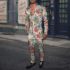 2 Piece Set Shirts Trousers Mens Casual Print T Shirt Pants Outfits Long Sleeve