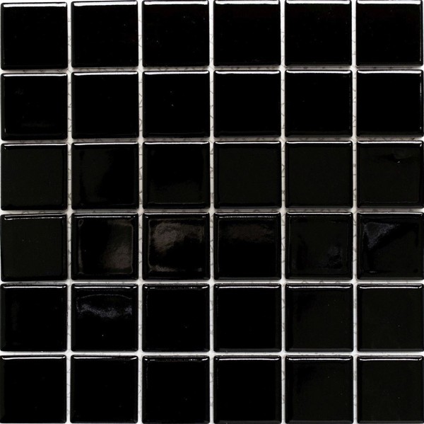 Keramikmosaik Uni Schwarz GläNzend Fliesenspiegel 16B-0301 | 10 Mosaikplatten-image