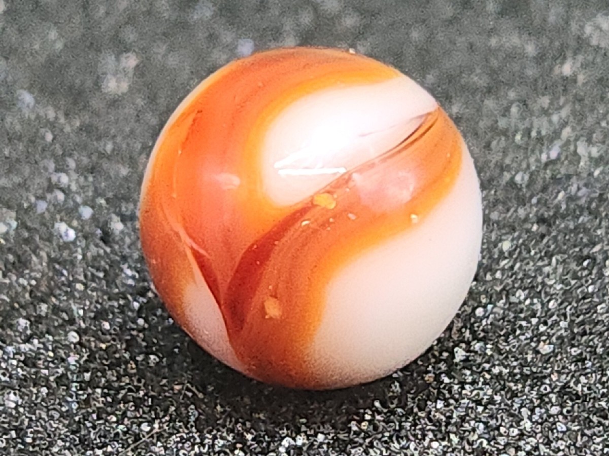 Vintage Art Glass Marble Opaque Milk White Light Brown Red