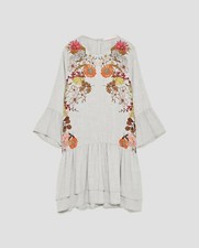 ZARA FLORAL PRINTED DRESS WITH FRILLS-Grey marl-size M-ref 8342/281-NWT