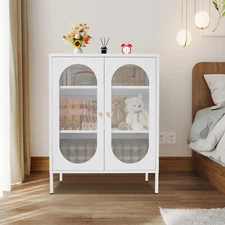 3-Tiers Accent Display Storage Cabinet W/2 Glass Door For Living Room80*40*102cm