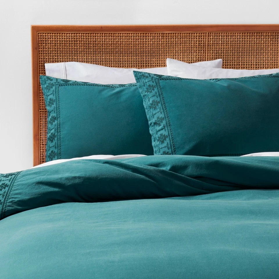 Tribal Border Garment Washed Duvet Cover Set - Opalhouse Teal Twin XL - Image 2 of 4
