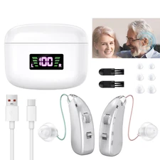 BTE Digital Rechargeable Hearing Aid For Severe Hearing Loss With Charging Case