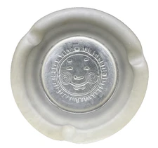 VINTAGE LARGE HEAVY GLASS ASHTRAY SUN THEME IN CENTER smokey gray MCM CIGAR