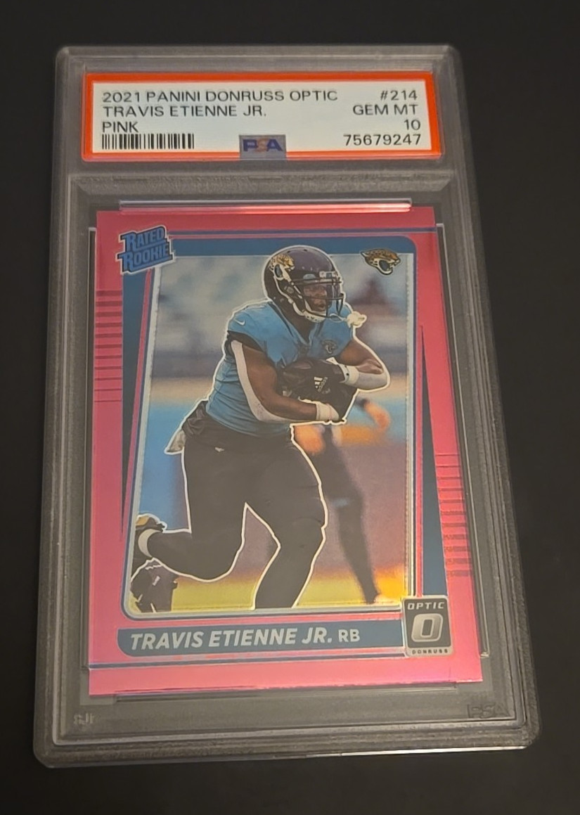 Travis Etienne 2021 Panini Donruss Optic Pink Prizm Rated Rookie PSA 10 Jaguars