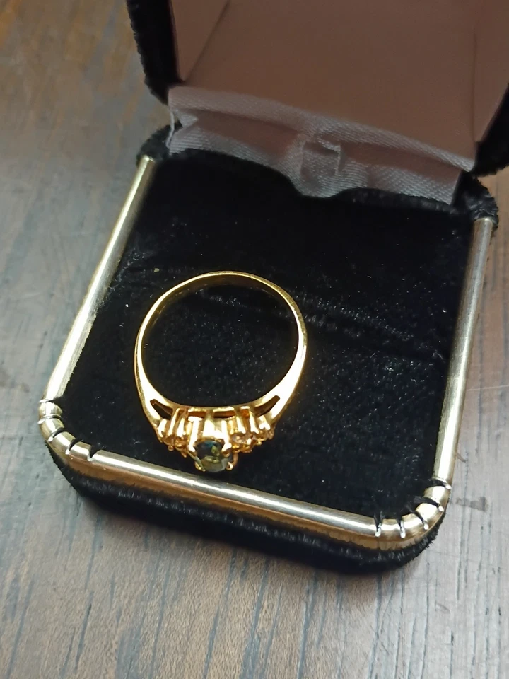 Imitation Lab Created Blue Stone Women's Gold-plated 18K Ring Size 5.75 - Image 4 of 4