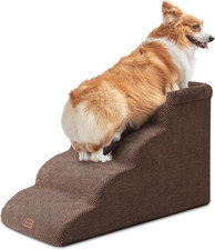 4-Step Curved Dog Stairs for Beds 17.6" H, Brown Dog Ramp for Couch, Pet Stair