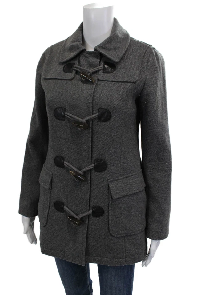 Abrigo Banana Republic Mujer Gris Espiga Cuello Palanca Mezcla Lana Talla XS Foto 2 de 4