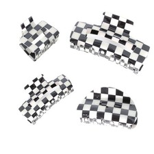 4pcs Checkered Hair Claw Clips, BetterJonny Square 4 Piece Assortment, Black