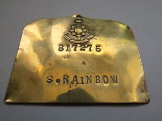 WW2 British Army Bed Plate S Rainbow 817275 Royal Sussex Regiment Died 29/5/40