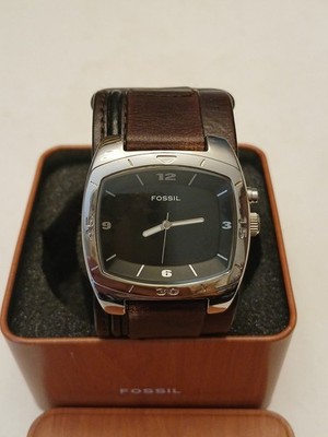 Fossil BIG TIC  Analog Square Wristwatch Brown Leather Band Black Dial JR9595