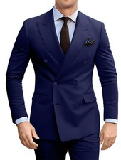 Men  s 2 Piece Suits Slim Fit Formal Double Breasted Suit Men 2 Button Navy Bl...