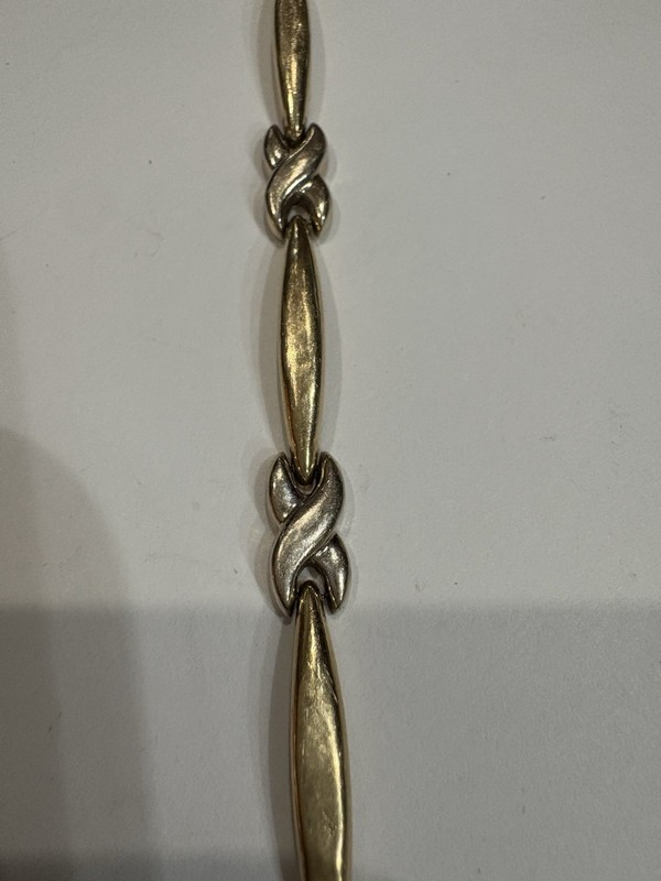 Vtg 14kt Solid Gold 6.944g Hugs & Kisses 7” Bracelet Marked & Tested