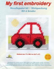 TELA MEZZO PUNTO MACCHININA ROSSA  KIT CON LANA DA RICAMARE PRIMO RICAMO FACILE