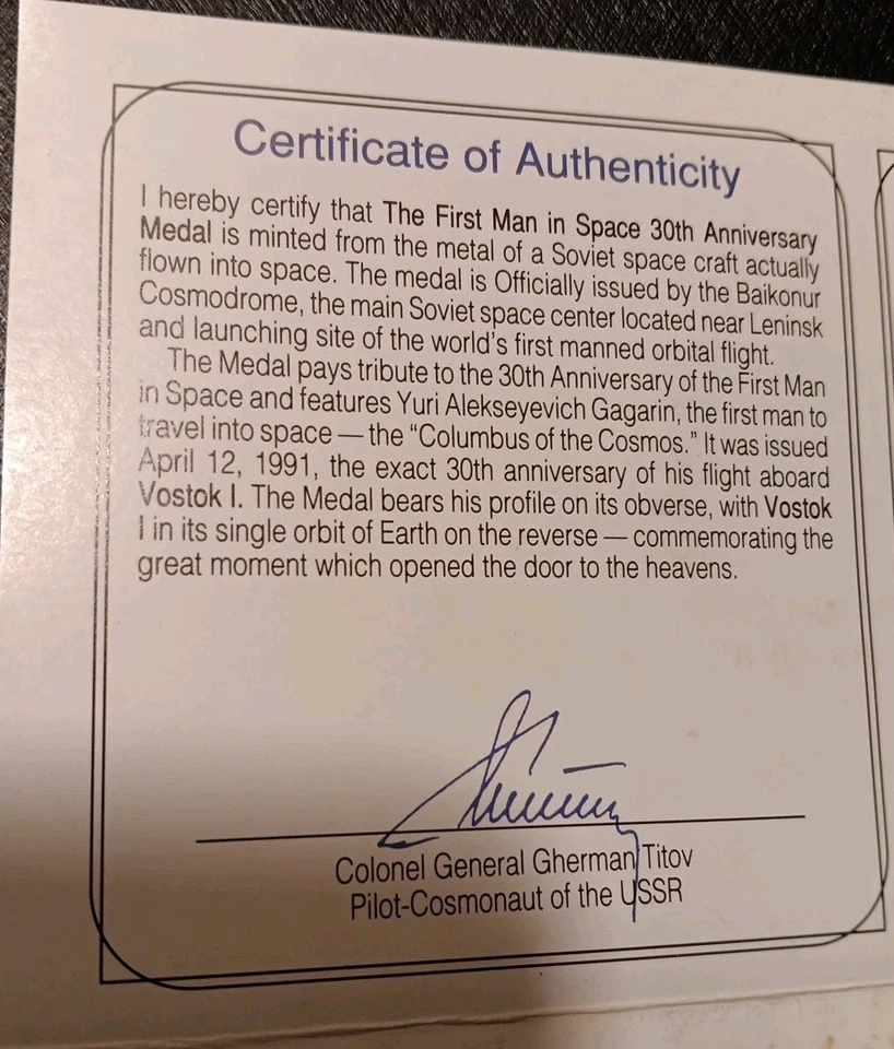 1991 Russia USSR Commemorate Medal Made From Spacecraft Of The First Man In... - Image 3 of 4