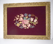 Vintage Floral Finished Needlepoint Gilded Ornate Frame
