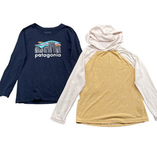 Patagonia Long Sleeve T-Shirt LOT of 2 Youth Girls' Medium 10 Gorpcore Camp Hike
