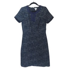 J. Crew Womens Dress Size 6 Sleeveless Tweed Sheath Navy Blue Bow-tie
