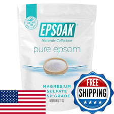 Epsoak Epsom Salt 5 lb. Magnesium Sulfate USP. Resealable Epsom Salt Bag Unscent