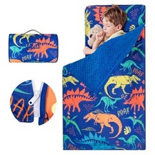 Toddler Dinosaur Nap Mat Preschool Sleeping Mat w Pillow  Blanket Blue