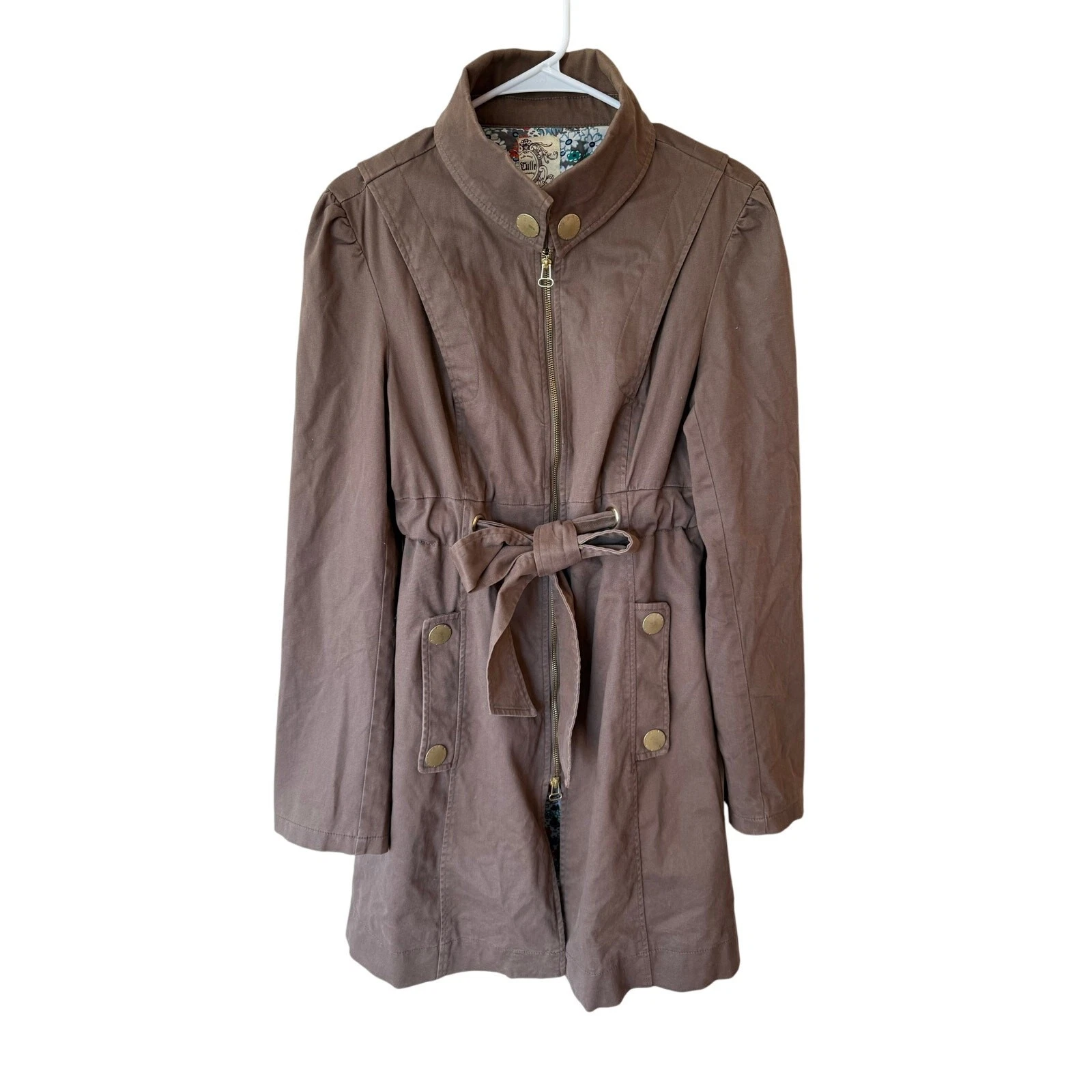 VETEMENTS Cappotto Anthropologie Tulle Manica Lunga Cintura Full Zip Marrone Taglia XL Capispalla