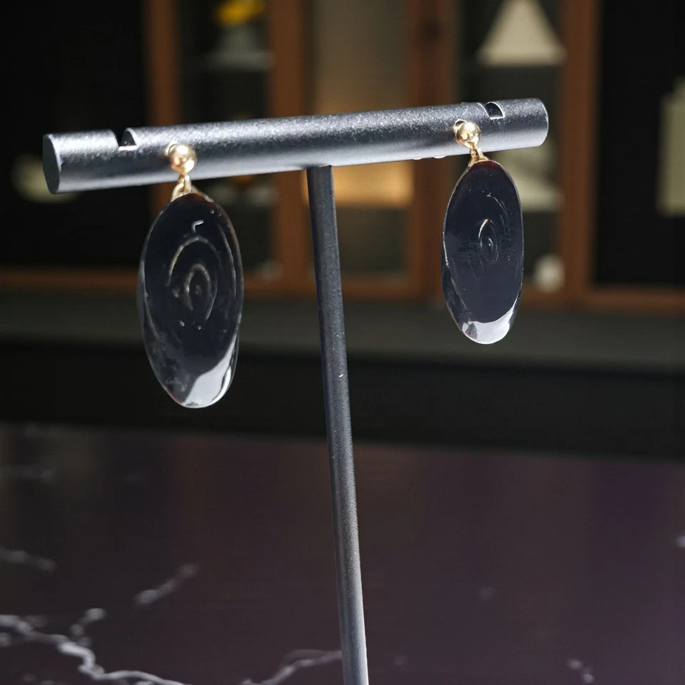 Pendientes colgantes colgantes de coral negro natural de oro amarillo de 14K 1,75 g joyería fina Foto 4 de 4