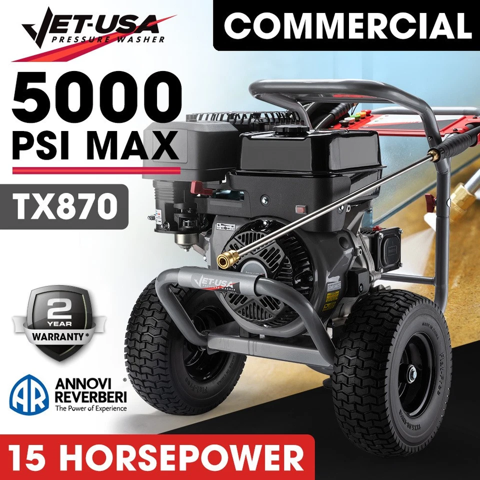JET-USA 5000PSI Commercial Petrol Powered High Pressure Washer 15HP Italian Pump