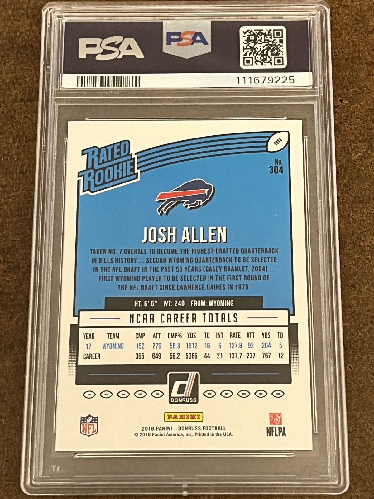 2018 Panini Donruss Football - #304 Josh Allen (RC) Bills Gem Mint GEM MT PSA 10 view 4