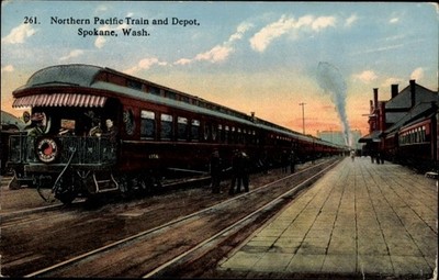 Ak Spokane Washington USA, Northern Pacific Train and Depot - 11344974