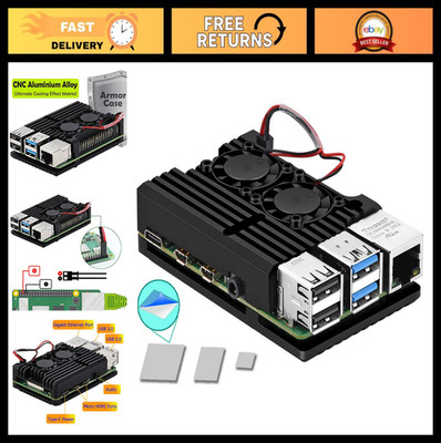 Metal Armor Case for Raspberry Pi 4 - Dual Fan, Aluminum Alloy, Heatsink Include