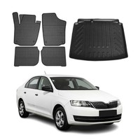 FußMatten & Kofferraumwanne Set FüR Skoda Rapid Limo 2012-2019 Gummi Schwarz 5X