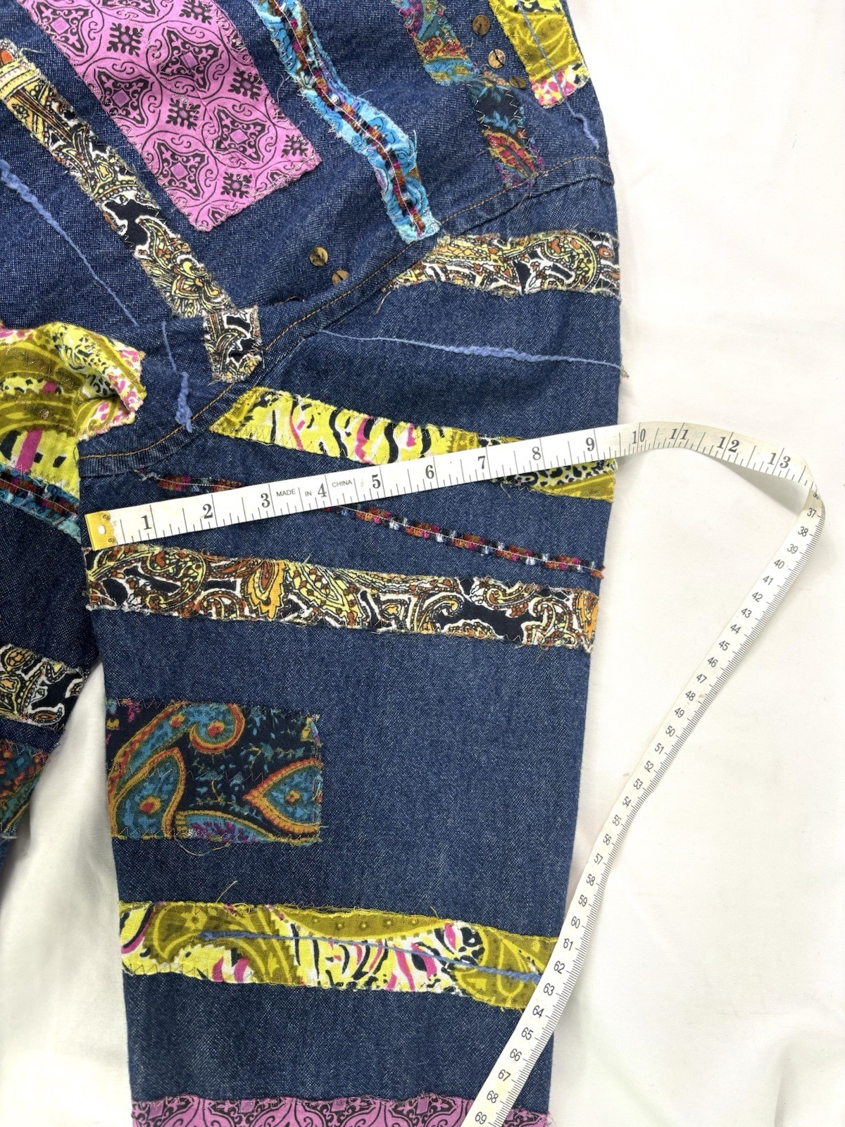 Vtg Tantrums Denim Patchwork Shacket Jacket Butto… - image 10