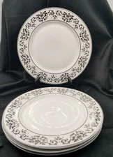 Tienshan Fine China Classic Gold Platinum Scroll 9.5" Dinner Plates Set of 4