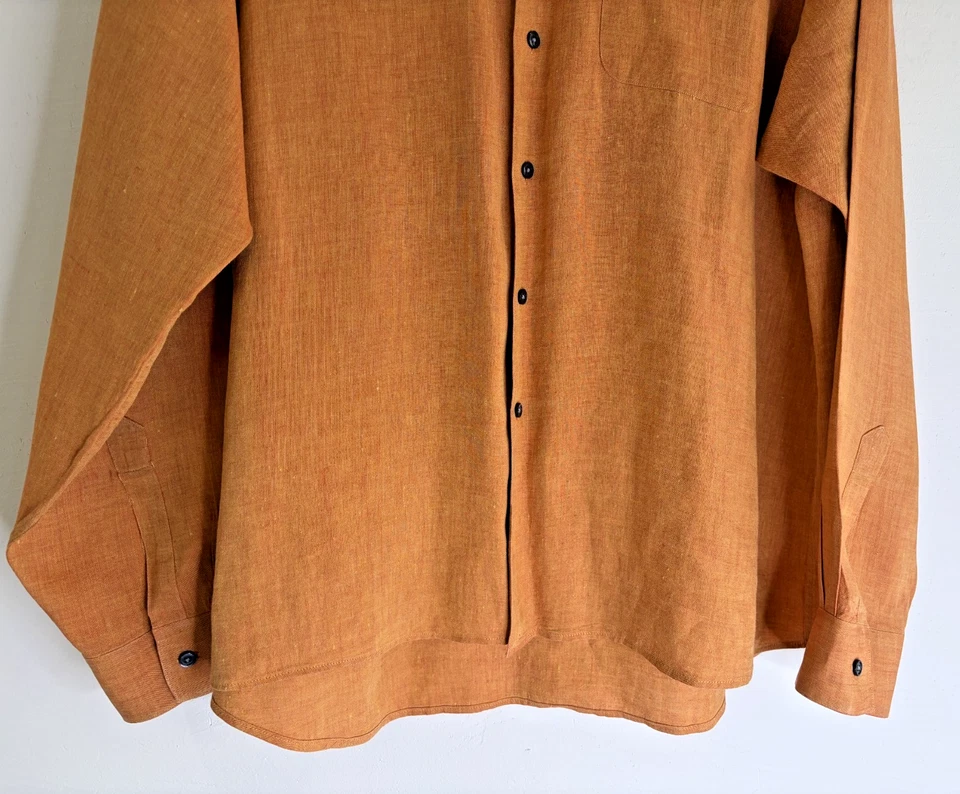 Camisa De Colección Saks Fifth Avenue Talla XL Manga Larga 100% Lino Abotonada Naranja DEFECTOS Foto 4 de 4