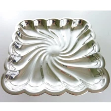 Vintage Metal Plate 11” Square Scalloped Dish Snail feet Retro Serving Kitchen