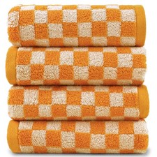 4 PCS Orange Checkered Kitchen Hand Towels 13x29 Decorative Bathroom Decor