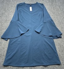 Ann Taylor Dress Womens XL Blue Bell Sleeve V Neck Sheath Workwear New