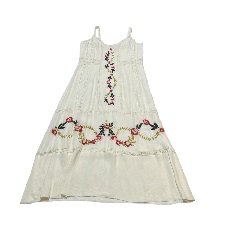 Платье Nanette Lepore S цвета слоновой кости многоярусное макси прозрачное кружевное с цветочной вышивкой богемное - Изображение 4 из 4