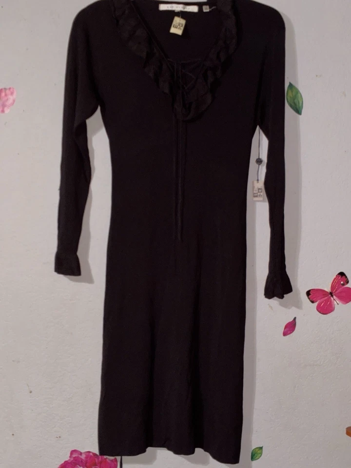 Max Studio Damen braun Langarm Rüschen Kragen Kleid Größe Large  - Bild 2 von 4