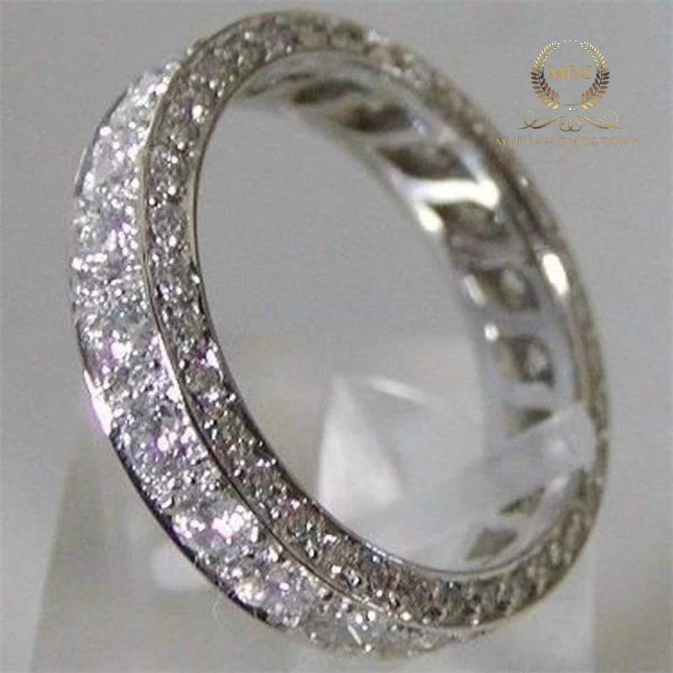 Moissanite Full Eternity Wedding Band 2 CT Round Cut F/VVS1 Solid 14K White Gold - Image 2 of 4