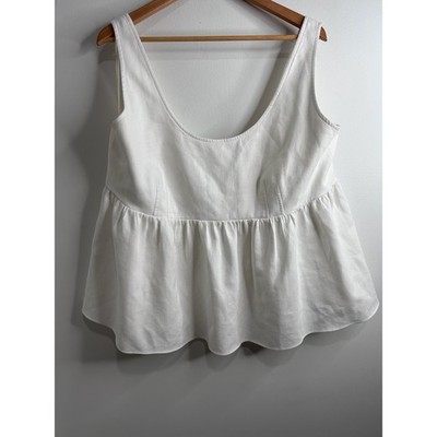 Endless Rose White Linen Blend Peplum Tank Top Sleeveless Blouse 2X Boho Coastal